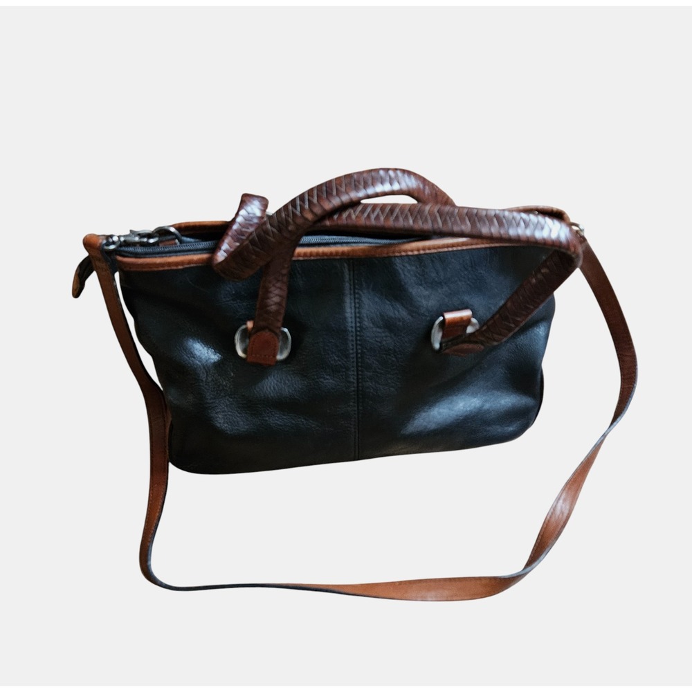 Fossil Pebbled Leather Shoulder Tote Bag Crossbody Strap Woven Double Handles